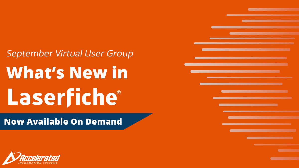 AISWW's tweet photo. Missed our #live #VirtualUserGroup? Watch it #ondemand now: https://t.co/JhvWo1mBSO
Get a refresh of #newfeatures released for @laserfiche #cloud and #selfhosted in 2023, a look at what's to come in Q4, plus see a #livedemo of exciting updates! https://t.co/9XQsQI7Xzs