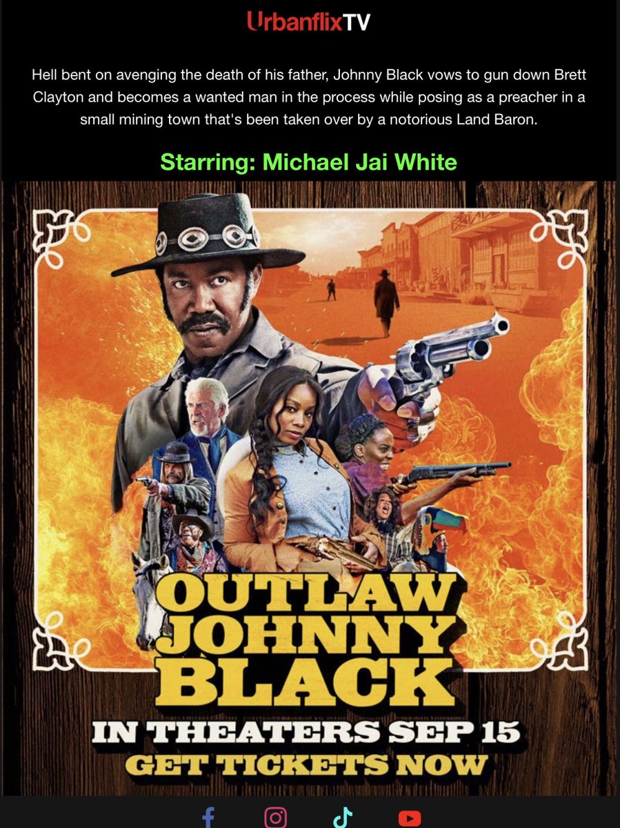Come out for some #FUN at the #MOVIES !!! Outlaw Johnny Black starring Michael Jai White and Anika Noni Rose out #nationwide in #theaters September 15th. <a href="/matthewgodbey/">Matthew Godbey</a> producer #theater #comedy #action #western

Pass on the word if you can. Thank you