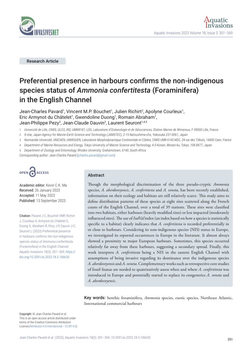 LaurentSeuront's tweet photo. New 📑 out! Third paper of @JcPavard PhD thesis from @LOG_labo on the preferential presence of a #foram NIS in the English Channel #InvasiveAlienSpecies @fst_univlille https://t.co/uwfb7wLzHx