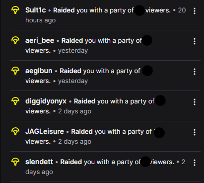 Thank you guys for all the support on stream recently. Big thanks to all the raids recently as well <a href="/SulticTV/">Sultic</a> <a href="/aegibuns/">Asha.</a> <a href="/JagLeisure/">JAGLeisure</a> <a href="/Slendet135/">Slendet</a> @ aeri_bee @ diggidyonyx very grateful for all of you ❤️
