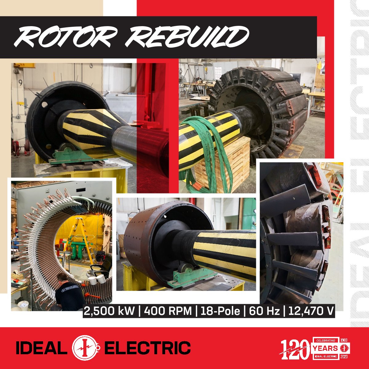 idealelectricco's tweet image. We believe in building machines that stand the test of time, just like they used to. This is one of five 2.5-megawatt, low-speed reciprocating engine generators we&apos;ve been restoring this year after a 40-year-old run.

#GenuineIDEAL #ElectricGenerator #Rotor #Rewind #ProcessPost