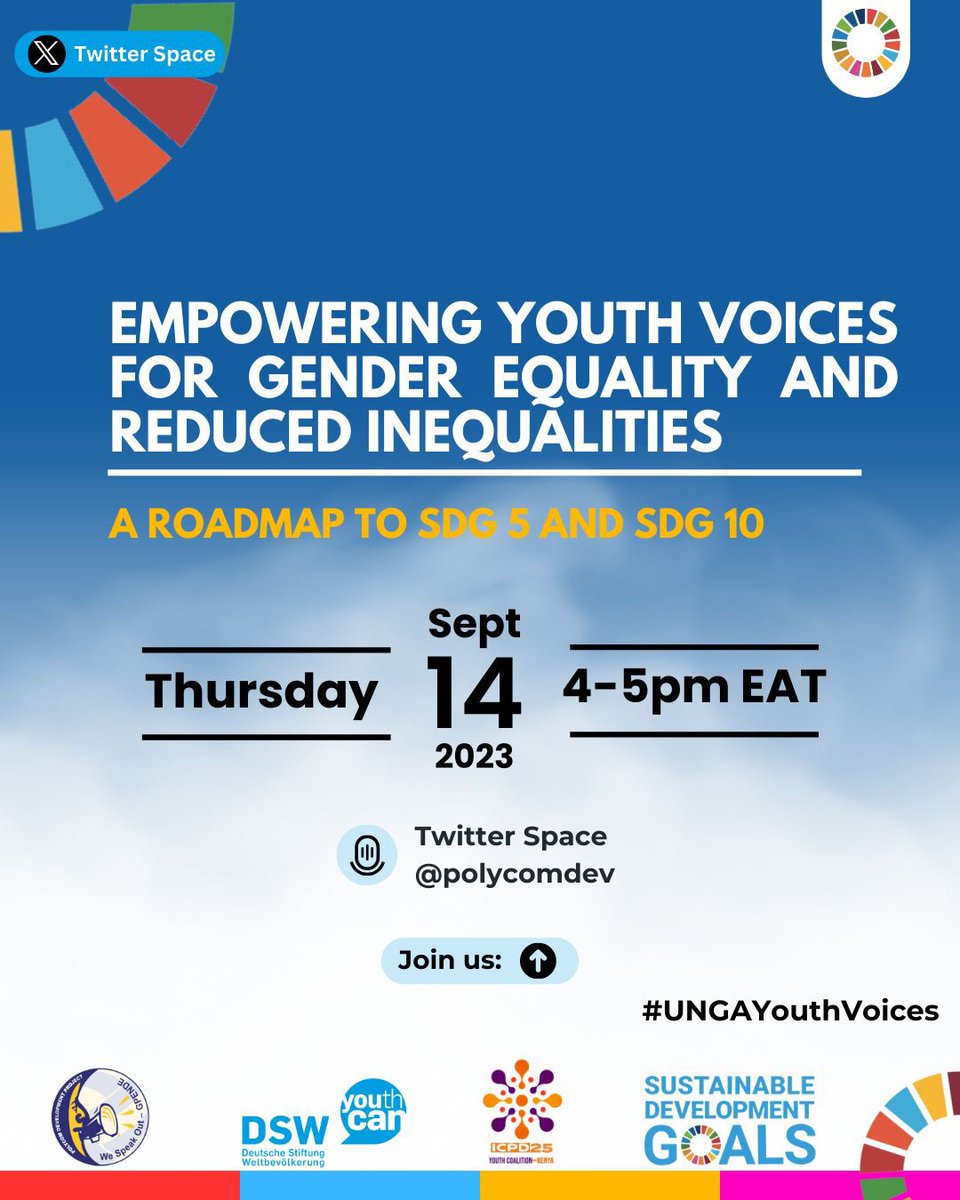Join us tomorrow in this beautiful space for a lively discussion with Kenyan young leaders and organisations devoted to #SDG5 and #SDG10 from 4PM-5PM EAT 

@polycomdev
@DSWKenya
@Icpd25YouthKE
@SDGsKenyaForum
@UNFPAKen
@SDGaction

#UNGAYouthVoices