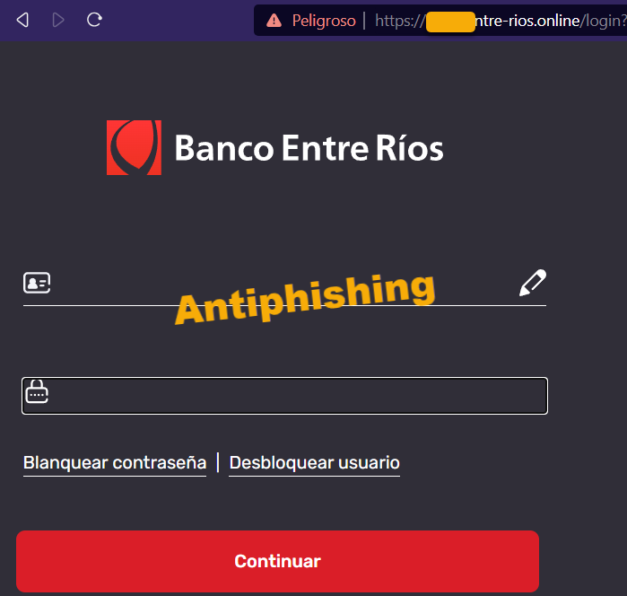 AntiPhishing_La's tweet photo. CUIDADO: #phishing de Banco Entre Ríos @Banco_EntreRios alojado en sitio ".online"
Roba credenciales y CVV de la tarjeta. https://t.co/9h8aPCpubl