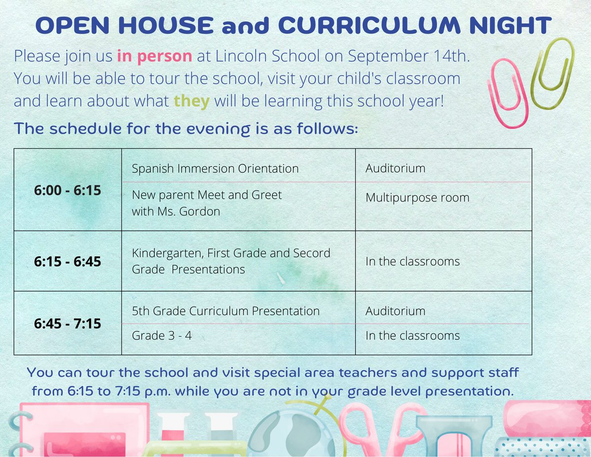 Just a reminder to all that tomorrow is our Open House and Curriculum Night. 
We hope to see you all there!!
