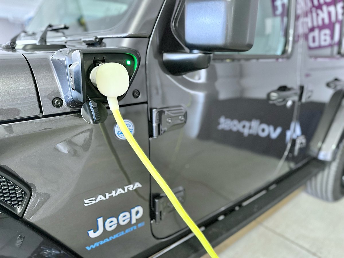 Voltpost is charging a 2024 @Jeep Wrangler Rubicon 4xe in Motor City! Stop by the Detroit Auto Show and Detroit Smart Parking Lab today and tomorrow! ⚡
