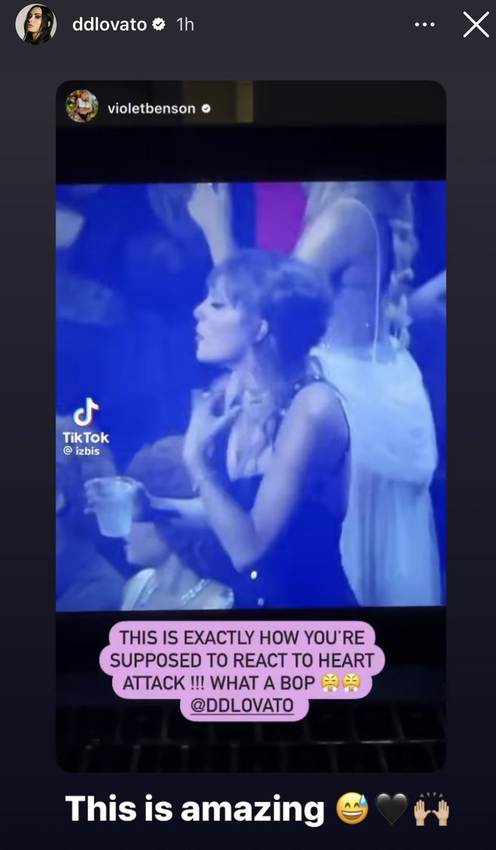 Demi Lovato commented on my tweet about Taylor dancing to her performance, posted a TikTok thanking her in the caption, posted on Instagram Story, and followed Taylor Swift on Instagram! ✨😭🥹