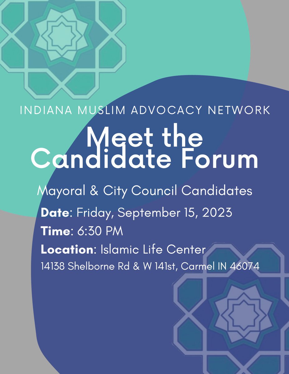 Join IMAN and the Al Salam Foundation this Friday for our Carmel Meet the Candidate Forum! We are so excited to have both Mayoral Candidates and many City Council Candidates! This will be an outdoor event with the forecast including both beautiful weather and great conversation!