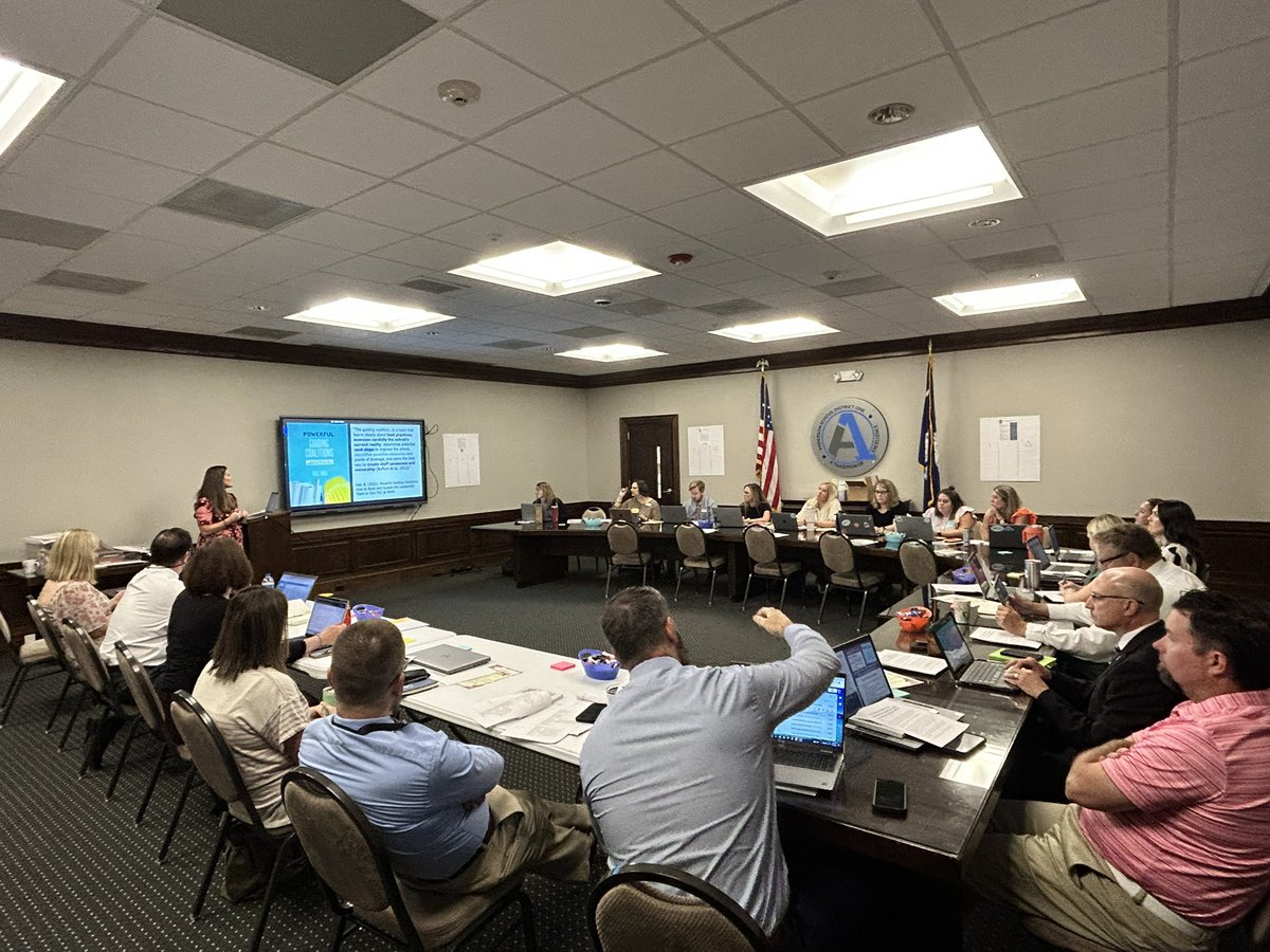 ASD_1Excellence's tweet photo. The #ASD1 district guiding coalition met today to identify the Four Pillars of a PLC for our district, beginning with our mission and vision. #atPLC #ElevateA1 #A1Excellence @SolutionTree https://t.co/Yc3ZU3QchH
