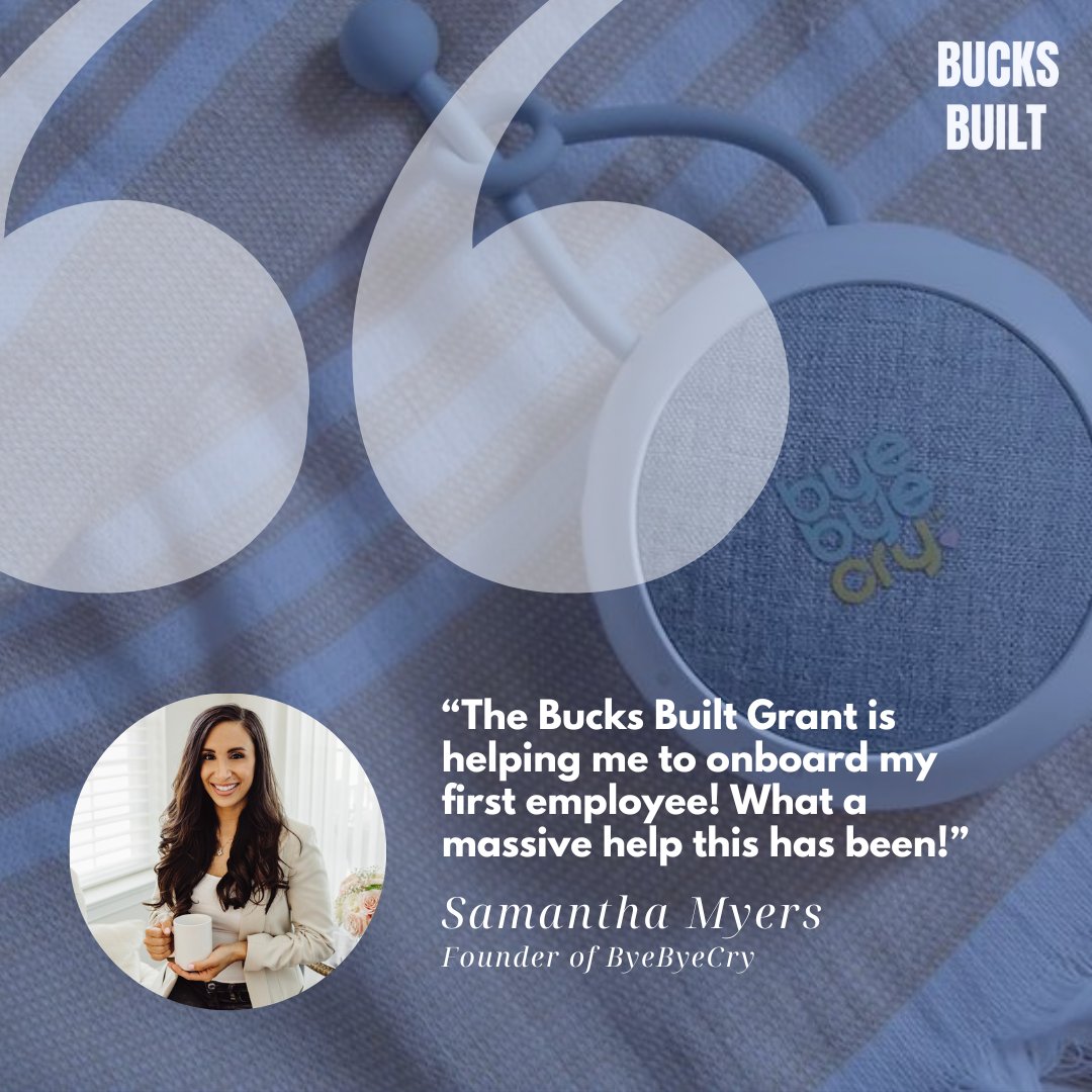 Thanks to a grant from the Bucks Built Startup Fund, Samantha Myers, the visionary founder of <a href="/ByeByeCryClub/">Samantha</a>, was able to onboard a crucial team member.

With Bucks Built's support, Samantha's business is skyrocketing and scaling rapidly. 

Your startup could be next! 📈