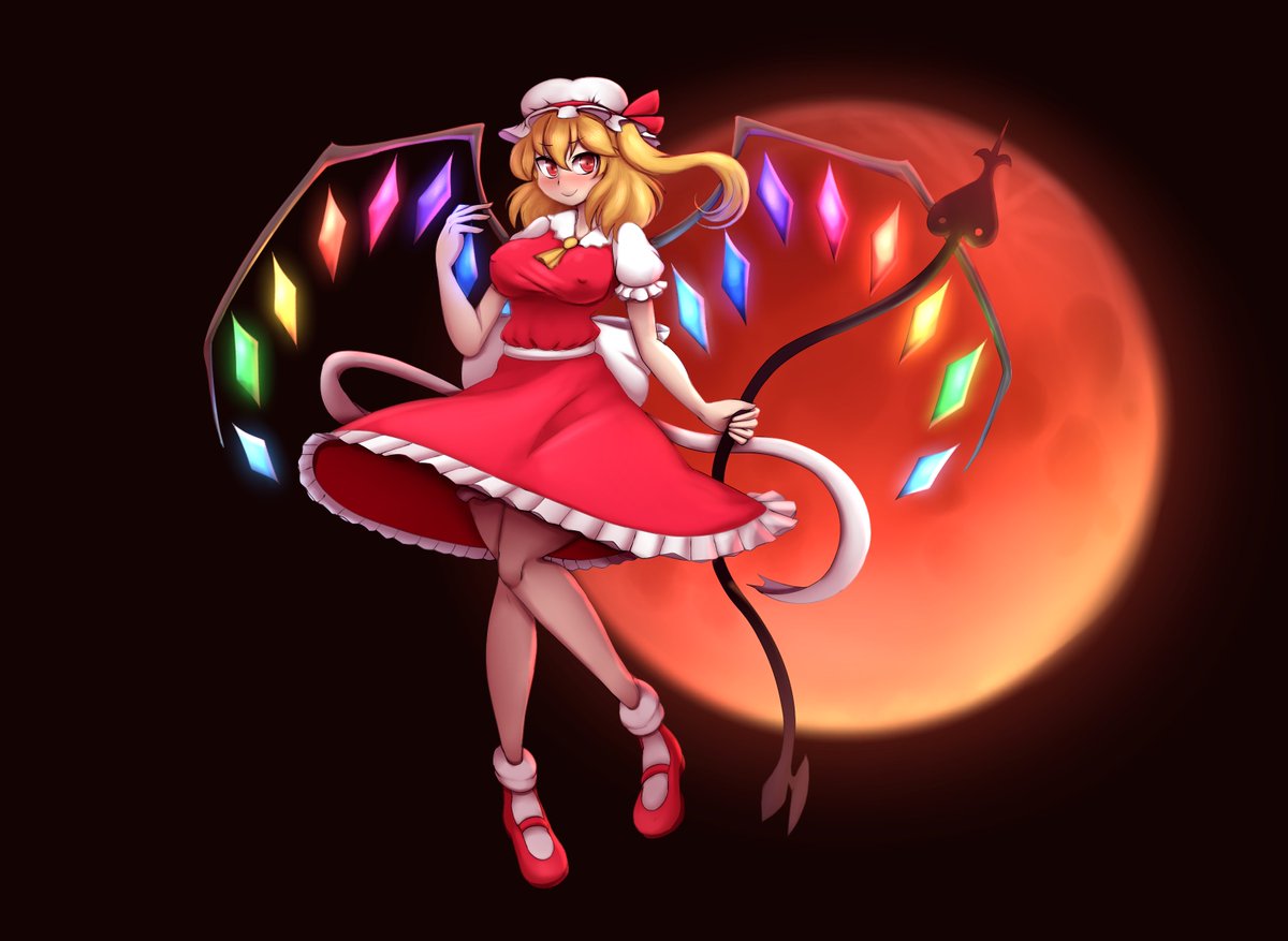 Metachoked's tweet photo. Commissioned by @Obsidium2 here's Flandre Scarlet soaking in the Moonlight of a blood moon and getting more powerful from it! (1/2) https://t.co/r8snNCgzAl
