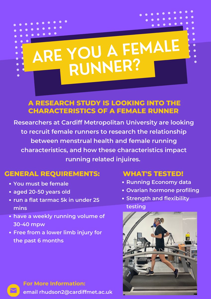 My first PhD study! We’re recruiting female runners in and around the Cardiff area. If you are interested, please contact me at rhudson2@cardiffmet.ac.uk