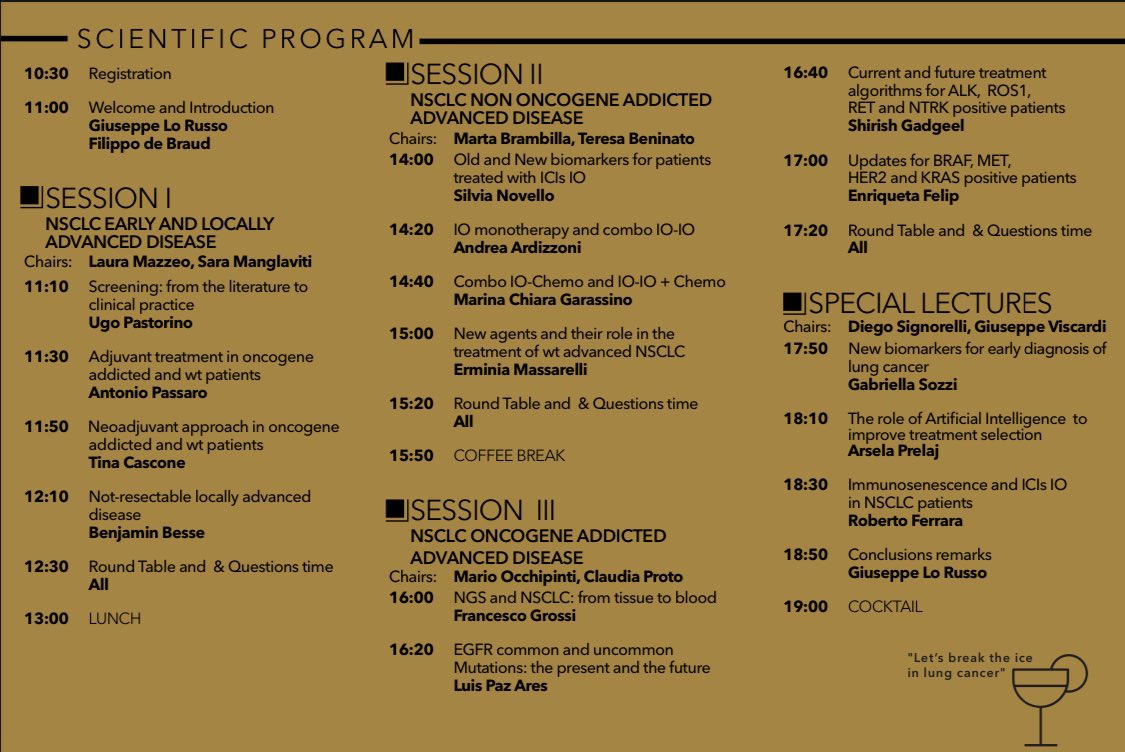 Looking forward to the IV edition of the most awaited #cocktailwithscience #lungcancer meeting in Milan 👉🏻 lungcancer-milan.com Powered by @GLoRussoMD_PhD and a stellar faculty