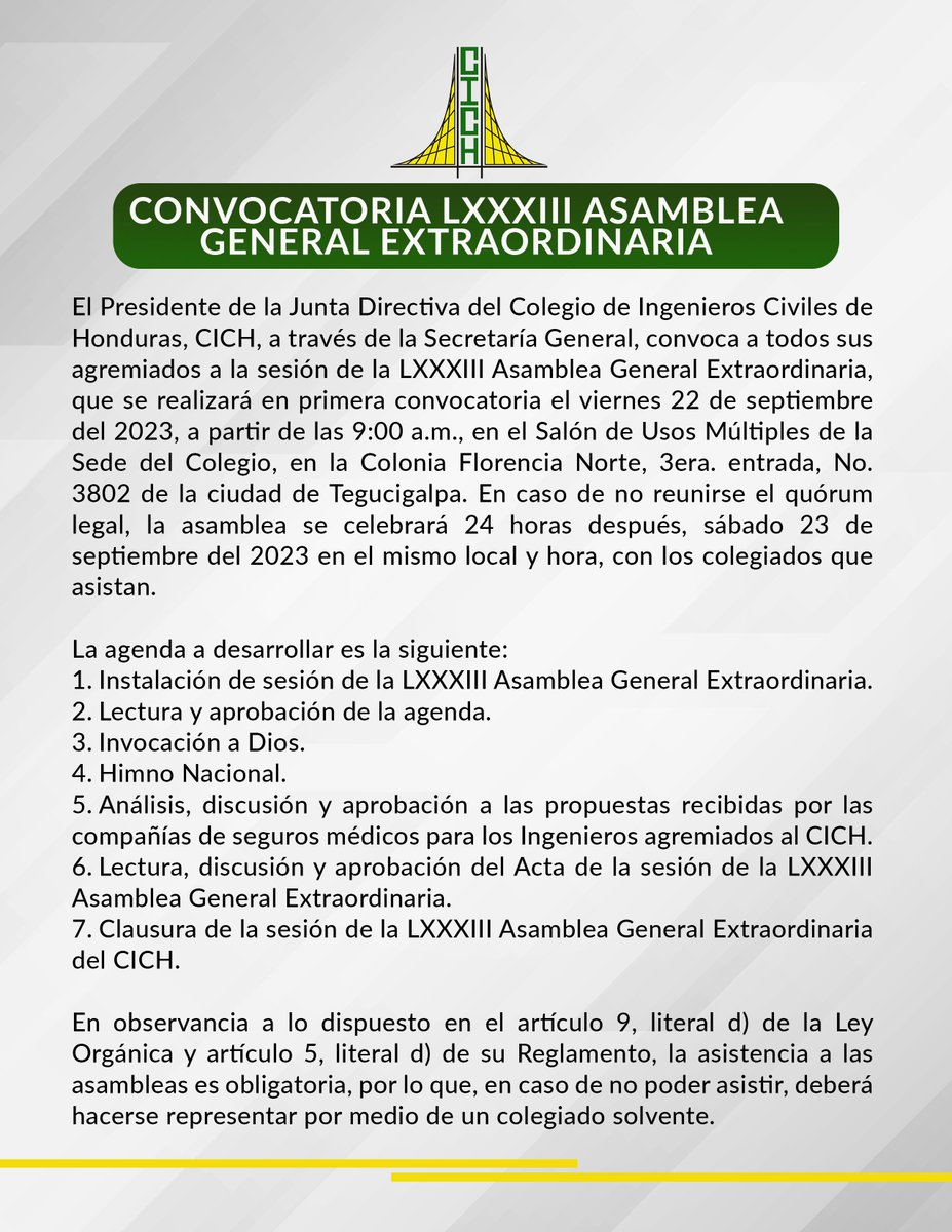 cichhn's tweet photo. Convocatoria LXXXIII Asamblea General Extraordinaria https://t.co/6TCV0ahbWE