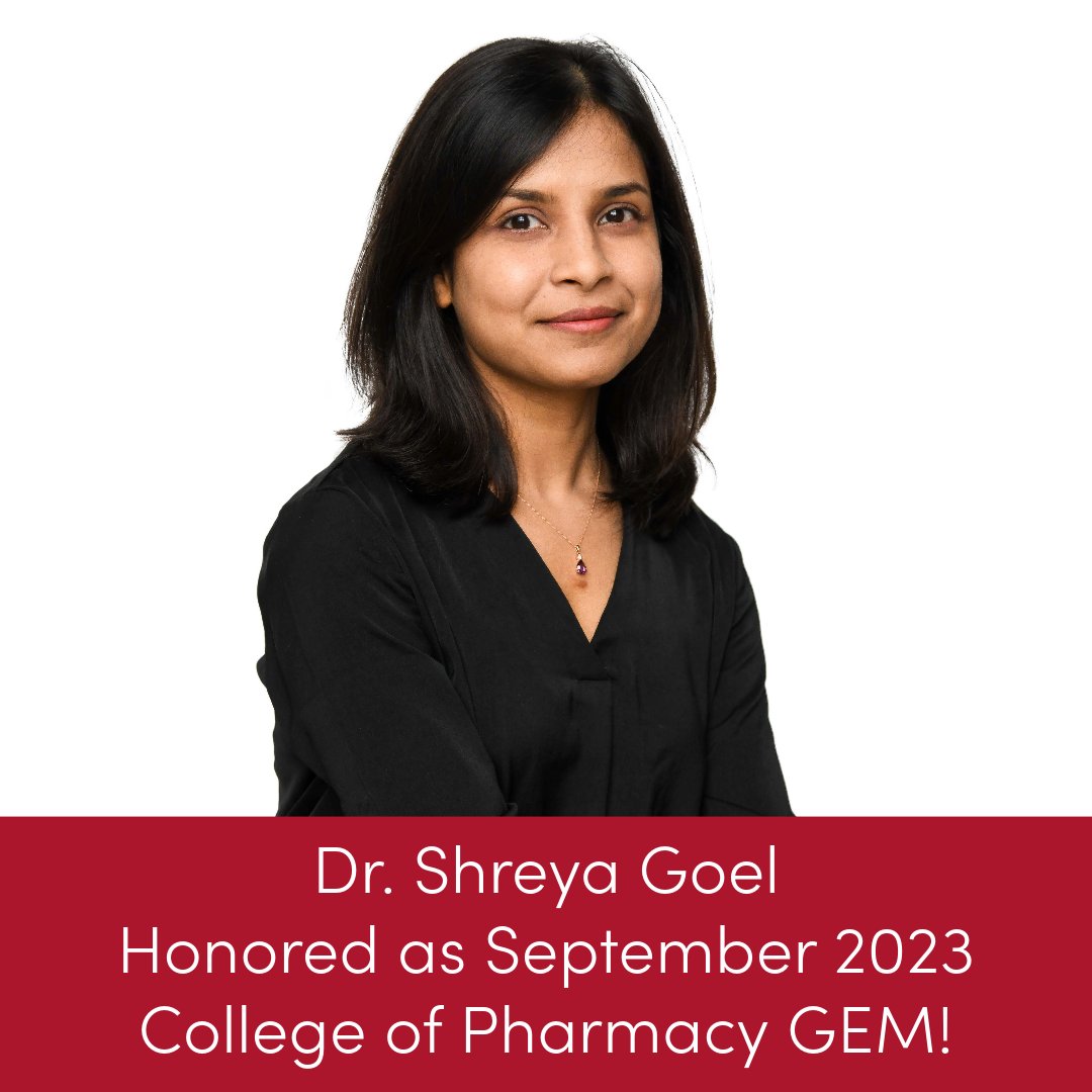 Molecular Pharmaceutics - University of Utah (@phceuutah) on Twitter photo Congrats to <a href="/SGoel_PhD/">Shreya Goel</a> for being named the <a href="/uofupharmacy/">University of Utah College of Pharmacy</a> GEM for Going the Extra Mile!
Nominators said she “Creates a desire for life-long learning" and is "kind, patient, and clear" with students. Congrats to <a href="/SGoel_PhD/">Shreya Goel</a> for being named the <a href="/uofupharmacy/">University of Utah College of Pharmacy</a> GEM for Going the Extra Mile!
Nominators said she “Creates a desire for life-long learning" and is "kind, patient, and clear" with students.