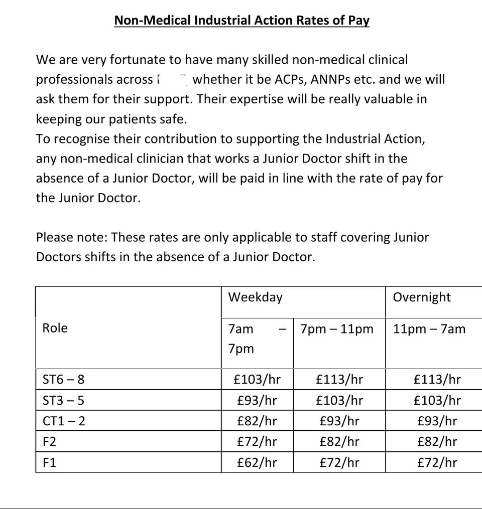 Pray tell <a href="/ELHT_NHS/">East Lancashire Hospitals NHS Trust 💙</a> what non-medical clinical professionals work at ST6-8 level to cover at BMA rates? I expect some concrete and specific examples.

<a href="/Dr_Done_/">Dr Done</a> <a href="/Xeon4f145d96s1/">platinumpizza™</a> <a href="/BMA_James_Steen/">James Steen</a>