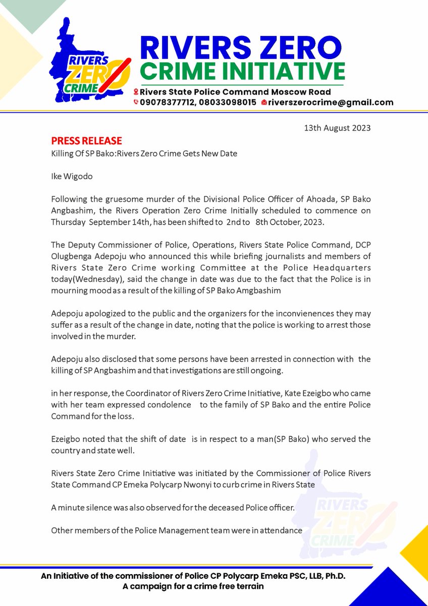Rivers Zero Crime Initiative tweet media