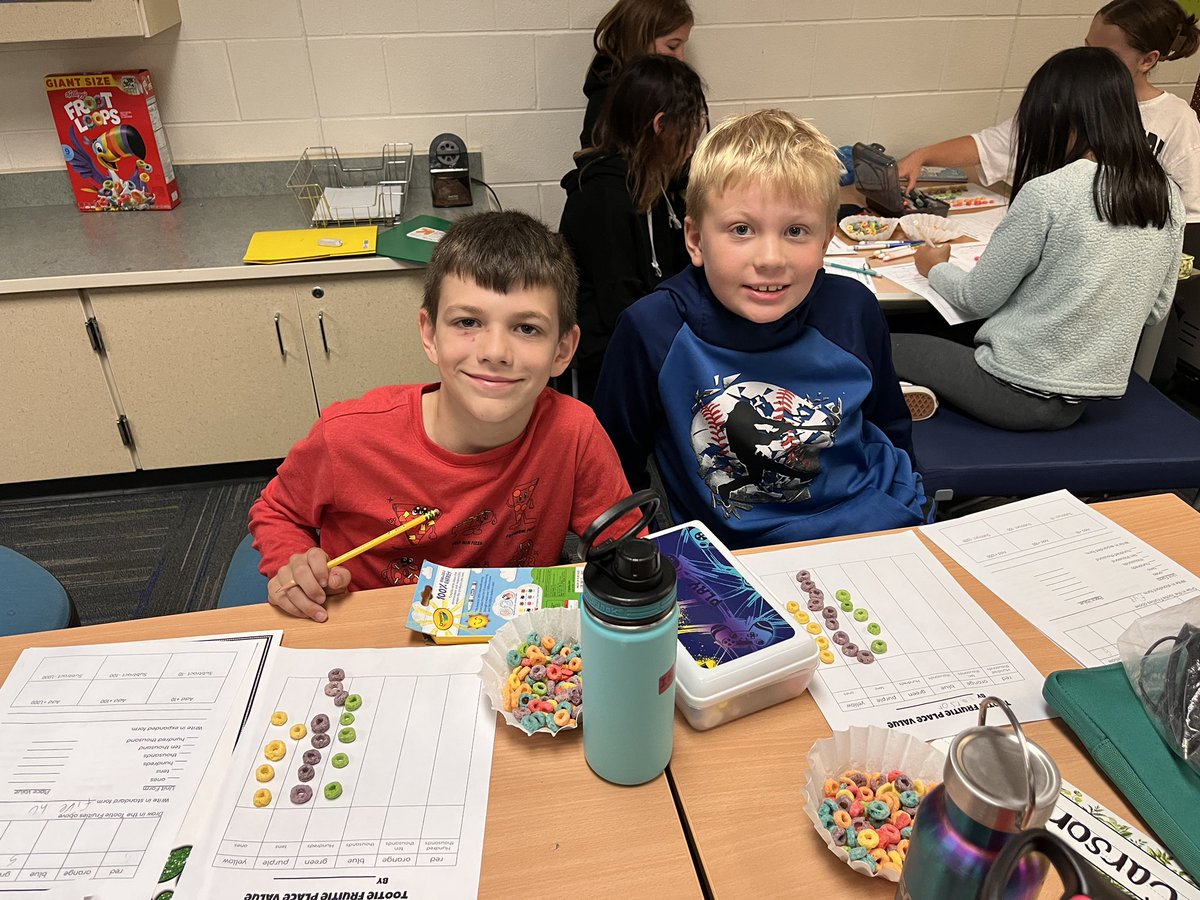 We used <a href="/KelloggsUS/">Kellogg's</a> Fruit Loops cereal to help us build numbers to learn about place value. Math is fabulous when you add some fruity-liciousness to it! <a href="/MsLeonNoviWoods/">Marietta Leon</a> <a href="/NoviWoods/">Novi Woods Elem.</a>