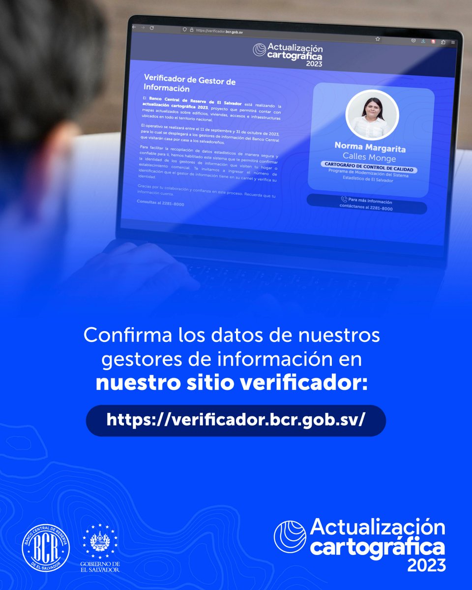 bcr_sv's tweet image. 📢 Si quieres verificar los datos de nuestro gestor de información, puedes escanear el código QR al reverso de su carnet o visitar: verificador.bcr.gob.sv ✅.

🙌 No te quedes sin participar en esta actualización cartográfica, ¡tu información cuenta!