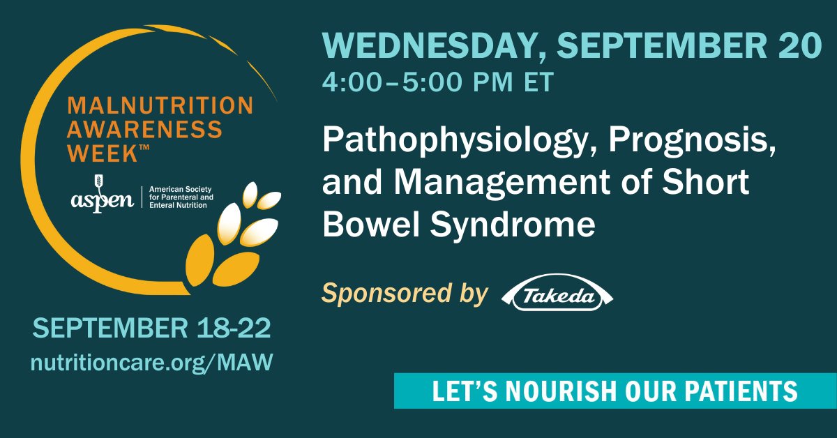During next Wednesday's Zoom Room, Kelly A. Tappenden, PhD, RD, FASPEN, will lead a discussion on current management options available for patients with short bowel syndrome and the importance of intestinal adaptation and rehabilitation.

Learn more: ow.ly/IRru50PLkoN