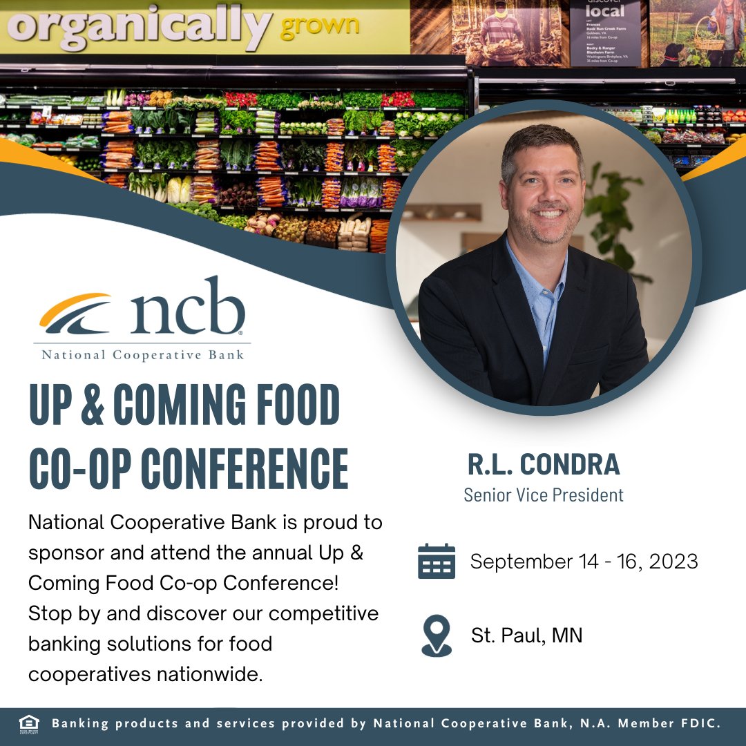 National Cooperative Bank is proud to sponsor and attend the annual Up &amp; Coming Food Co-op Conference! Stop by and discover our competitive banking solutions for food cooperatives nationwide. #workingtogether #buildingcommunity