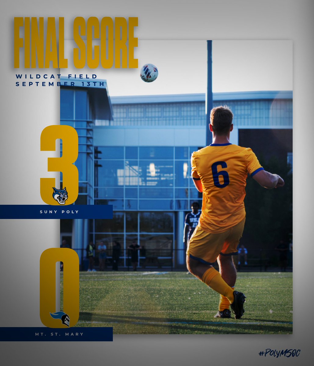 PolyWildcats's tweet photo. ⚽WILDCATS WIN!!
Three Wildcats score in a home win over the Mt. St. Mary's Knights.
Mohammed Ali had a goal and an assist.
Petyon Bennett had a goal.
Colby Diamond scored his first career goal.
Dominick Spychalski had an assist.
#PolyMSOC #d3soc https://t.co/7EL9yPEWlT
