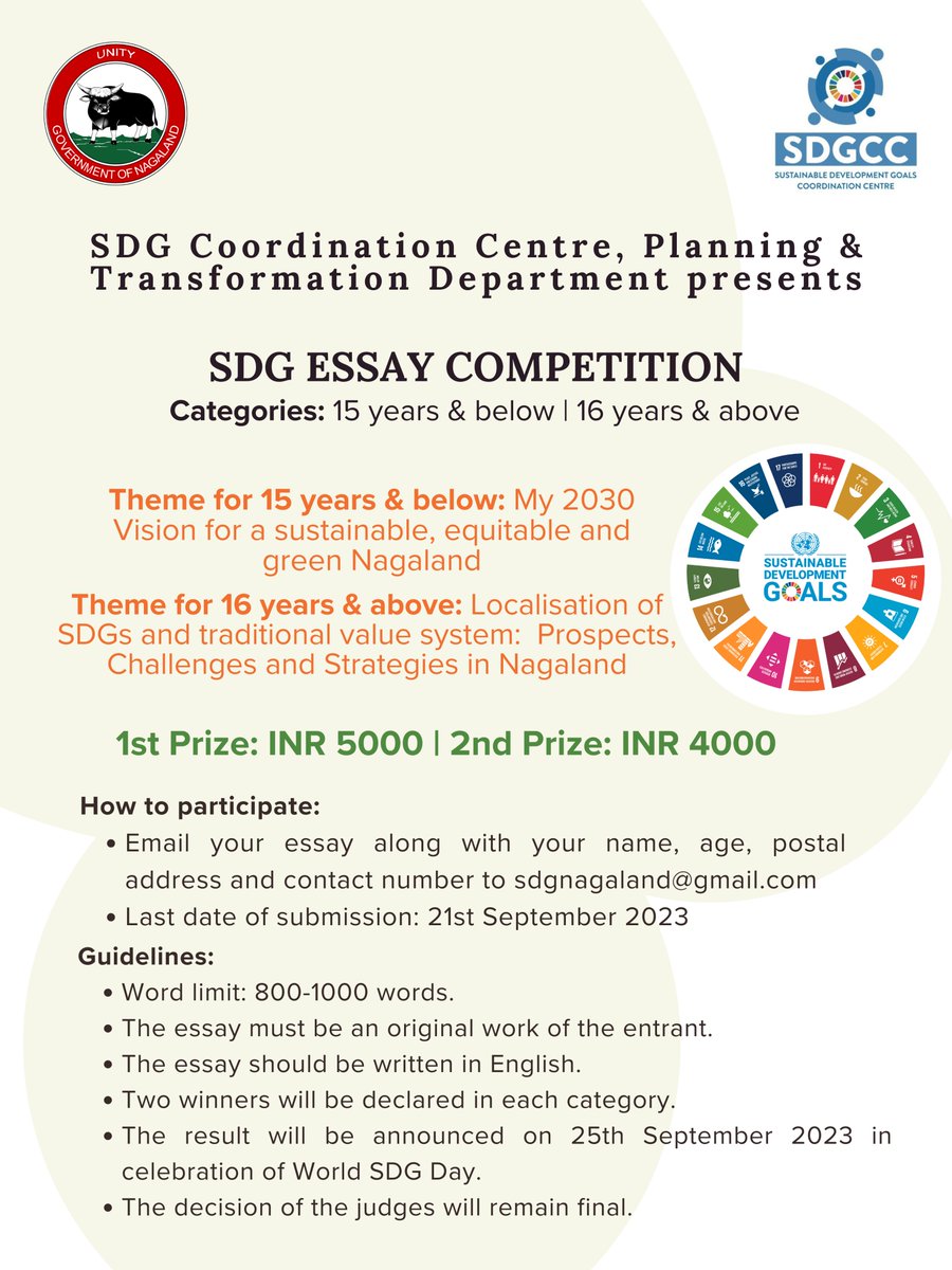 SDGCCNagaland's tweet image. Inviting all young minds to participate in our #SDG #EssayCompetition.   #WriteForChange #NagalandForSDGs #LeavingNoOneBehind

@MyGovNagaland @dipr_nagaland @Nayanask