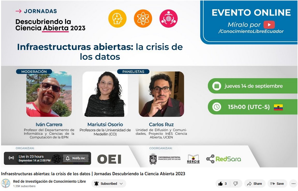 Editores_UNAM's tweet photo. ⭕️Súmate a las Jornadas Descubriendo la Ciencia Abierta 2023
"Infraestructuras abiertas: la crisis de los datos"📉

📆Jueves 14 de septiembre de 2023
⏰14:00 (hora de 🇨🇴)

💻En línea: https://t.co/rzNIJiAWta

Sitio Web: https://t.co/0vD7T9UCgX
#RedSara #OEI #OpenlabEc https://t.co/w85sOFzb6t