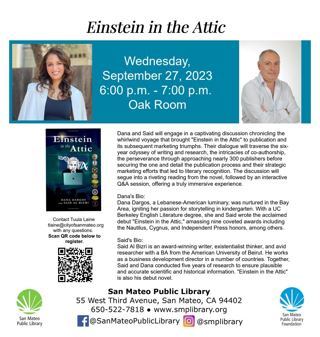Step right up and meet us at the San Mateo Library, September 27th. Will we be seeing you there? 
.
.
#adventure #bayareawriter #bayarea #einstein_in_the_attic #officialdanadargos #bookauthor #femaleauthor #instaauthor #igauthors #supportauthors #bookwriter #sanmateoca…