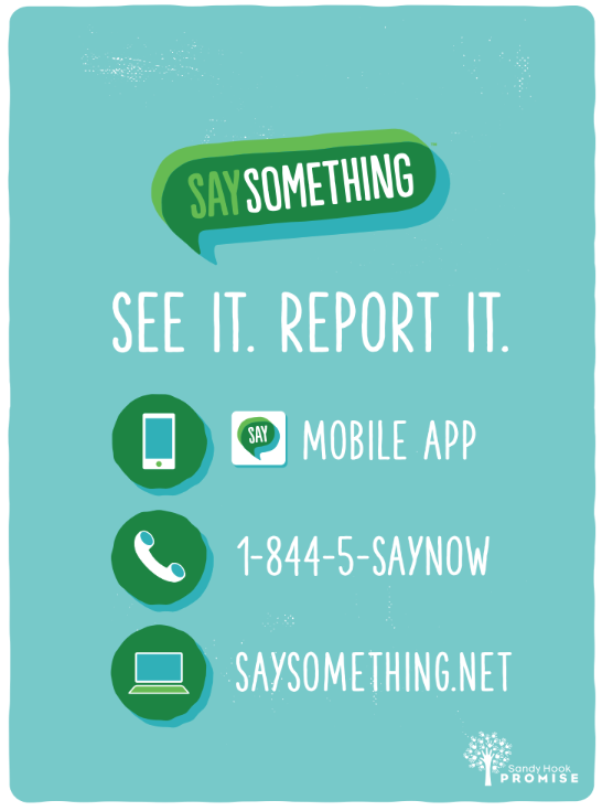 GlendaCalloway1's tweet photo. Say Something Anonymous Reporting System is fully funded by the nonprofit Sandy Hook Promise. It allows youth &amp; adults to securely submit anonymous safety concerns that help identify &amp; intervene with at-risk individuals before they hurt themselves or others. #SuicidePrevention https://t.co/UUZ2RXmHcX