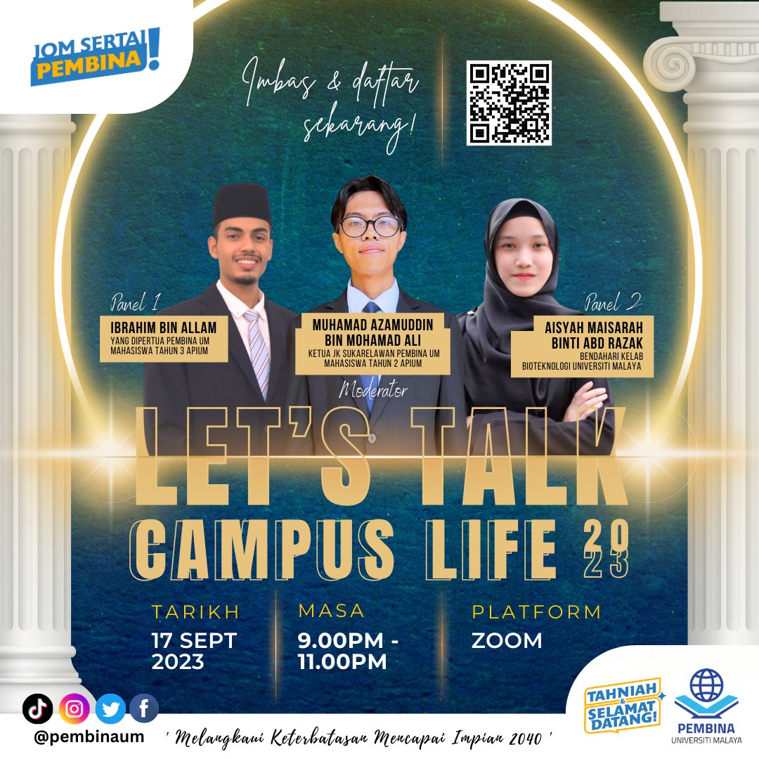 pembinaum's tweet photo. "Aku nak prepare apa ni?!"
"Masuk U nanti ada apa je?"
"Dekan atau asal lulus je?"

Persediaan ke dunia Universiti boleh menjadi sesuatu yang menggembirakan dan mencabar‼️ Persiapan awal yang dibuat mahasiswa boleh menemui jalan buntu jika tiada bantuan dan dorongan🥹 https://t.co/2v3FDeoCQd
