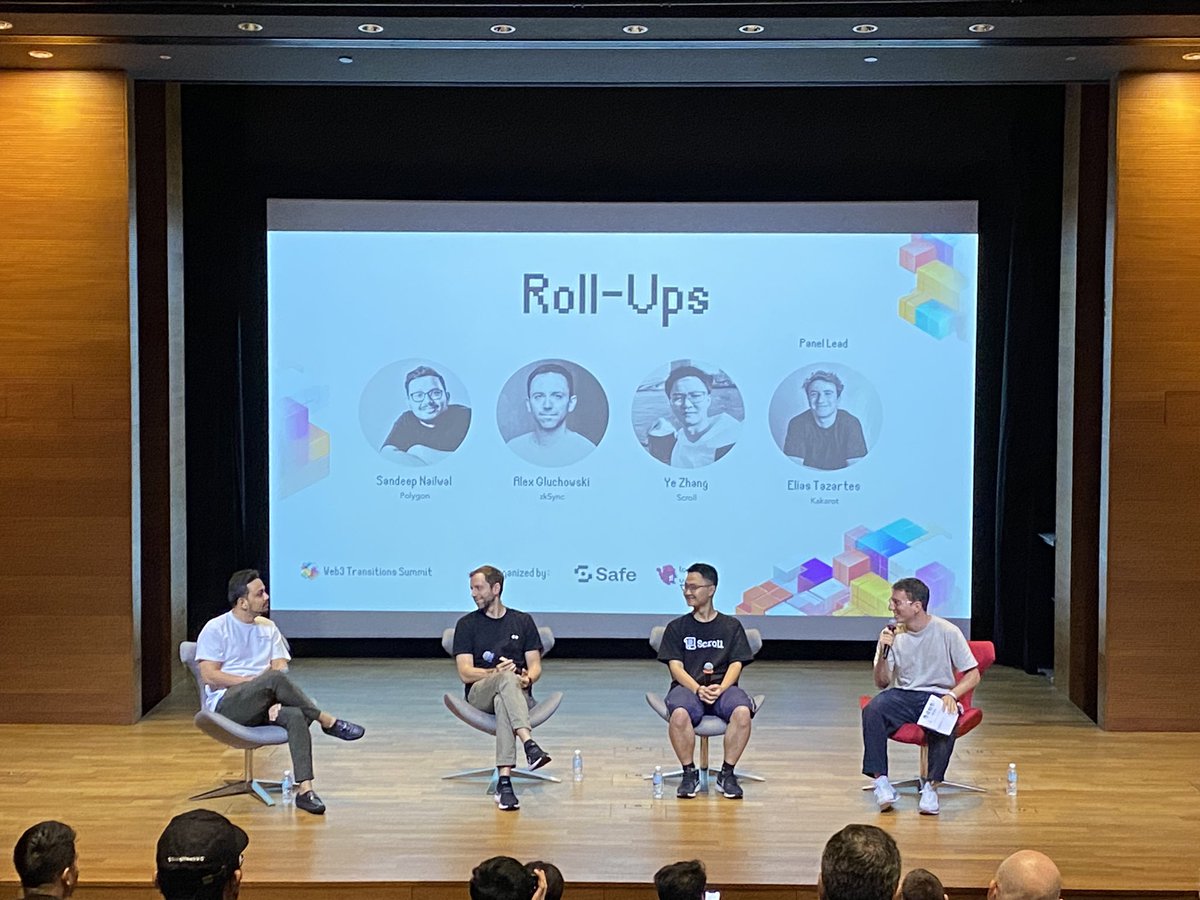 LongHashVC's tweet photo. .@sandeepnailwal @gluk64 @yezhang1998 and @ETazou on stage now discussing Roll-Ups #W3TS https://t.co/216ou1XeHW