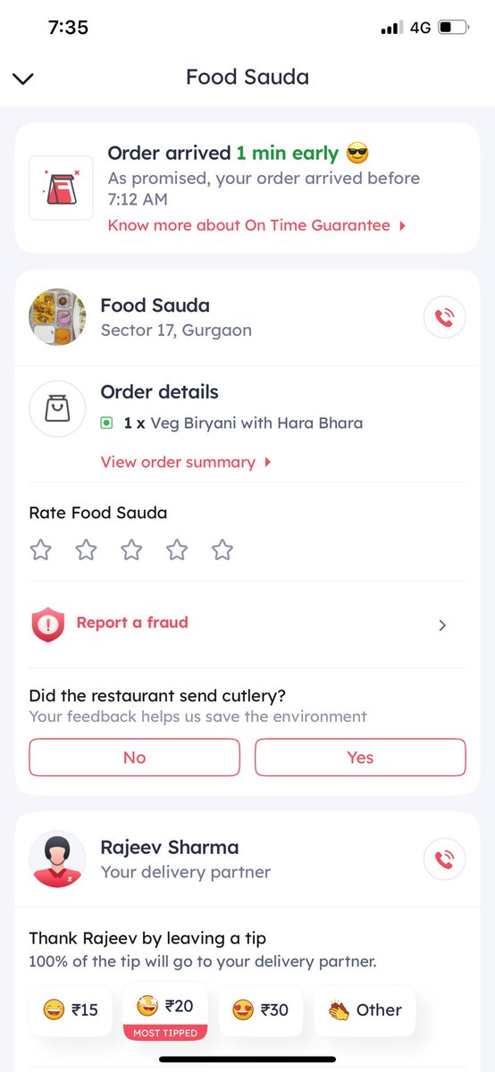 Gaurav14062000's tweet photo. @zomatocare I ordered this few mins back but without getting this delivered it is marked as delivered. When I spoke to Customer care(Saloni) she said order will be delivered soon without late delivery coupon, I’m gold member from so long and such things are really unprofessional! https://t.co/JLC9vKK3ZZ