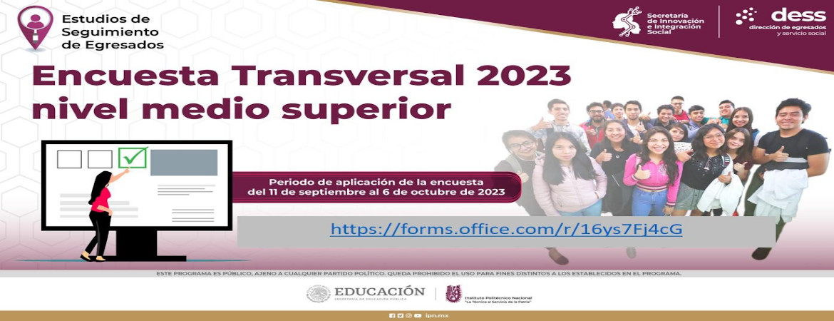 Eres egresado del Cecyt 4 "Lázaro Cárdenas"? Este es el momento para saber de ti! Participa en la Encuesta Transversal de Egresados y déjanos conocer tu trayectoria, metas y logros! 
Ingresa al siguiente enlace y participa:
forms.office.com/r/16ys7Fj4cG