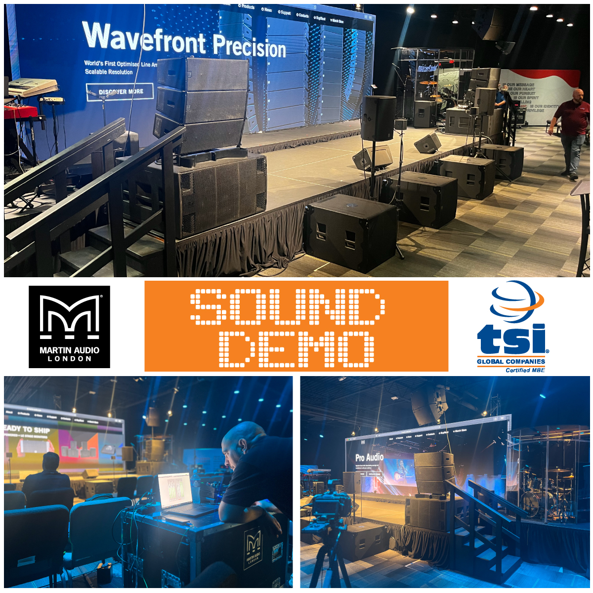 global_tsi's tweet image. 🎤Final Sound Check! 🎤

The TSI and @MartinAudioLtd Sound Demo is about to start. We are excited to showcase the latest from their #Wavefront Precision, #Torus, and #FlexPoint lines.