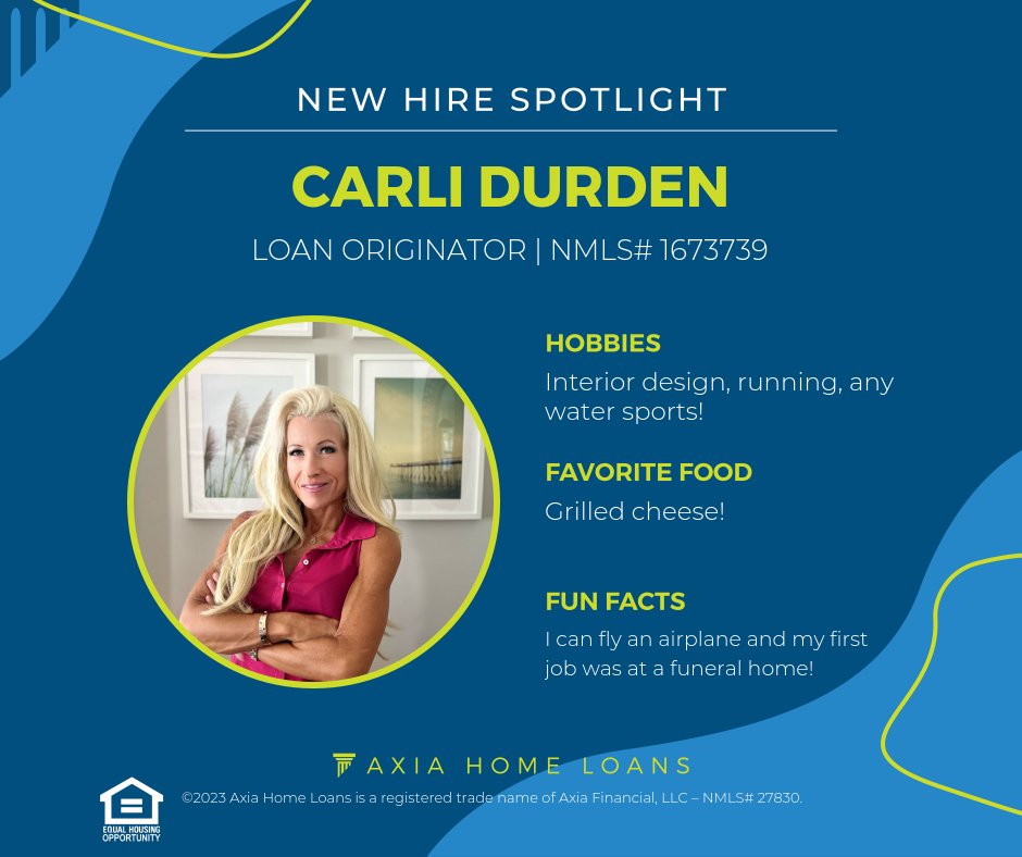 AxiaHomeLoans's tweet photo. We're thrilled to welcome our newest multi-talented Axian, Carli Durden! Her extensive experience as a mortgage underwriter will certainly allow her to help her clients navigate the mortgage process and set them up for a smooth landing as new homeowners! https://t.co/t38HHPHwJE