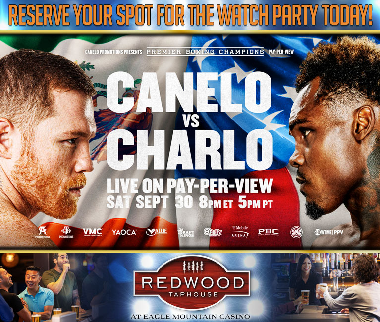 EagleMtnCasino's tweet photo. 🥊 Canelo vs. Charlo Watch Party at Redwood Taphouse! 🥊
Join us on September 30th for an electrifying watch party you won't want to miss! 
To purchase your tickets go to https://t.co/8XHYvdzBq6 
#EagleMountainCasino #ThePeoplesCasino #WatchParty #CaneloCharlo  #RedwoodTaphouse https://t.co/G2UjBf50Ck
