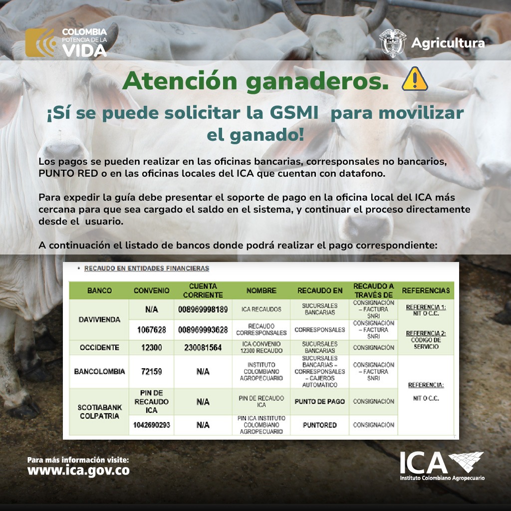 ¡#ATENCIÓN!

Ganadero, consulte aquí el listado de corresponsales no bancarios de Davivienda para el pago de su GSMI.
Ingrese: tinyurl.com/ypnrexdl.

Consulte el listado de corresponsales no bancarios de Scotiabank Colpatria-PUNTORED: tinyurl.com/ypcsdcbm

<a href="/Fedegan/">FEDEGAN</a>