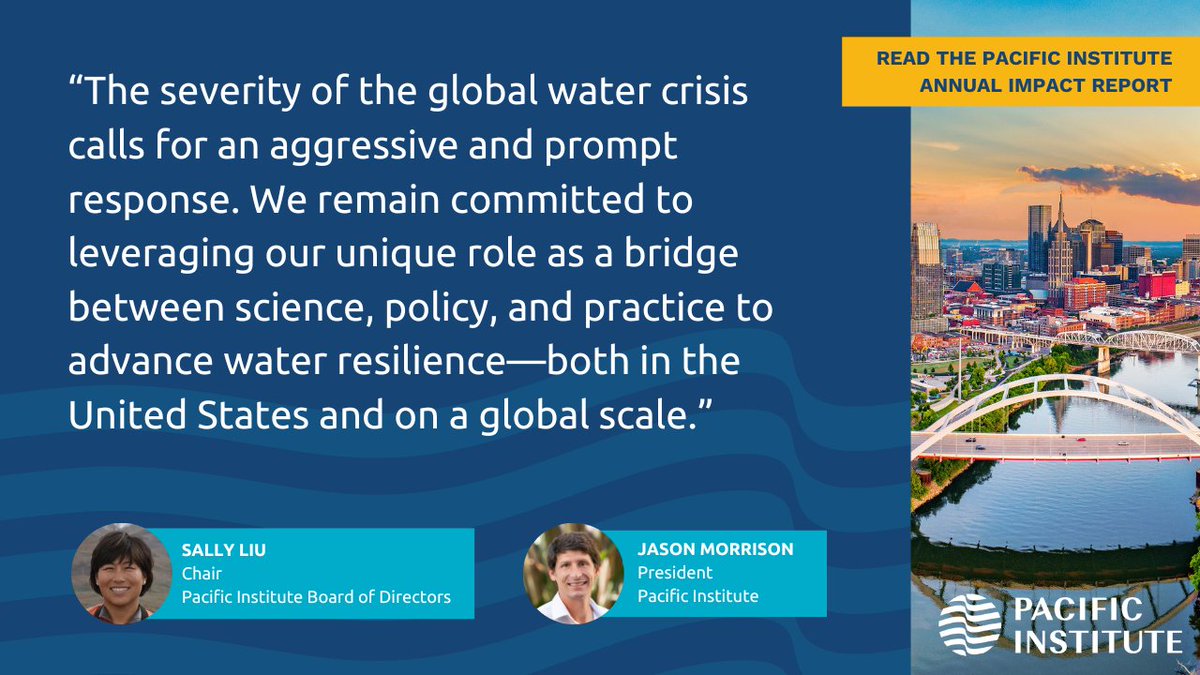Pacific Institute (@pacificinstitut) on Twitter photo The Pacific Institute is committed to addressing the global water crisis.
Read more from Sally Liu, Chair of the Pacific Institute Board of Directors, and <a href="/JasonMorrison49/">Jason Morrison</a>, President of the Pacific Institute, in our Impact Report: pacinst.org/publication/pa…
#PacificInstituteImpact The Pacific Institute is committed to addressing the global water crisis.
Read more from Sally Liu, Chair of the Pacific Institute Board of Directors, and <a href="/JasonMorrison49/">Jason Morrison</a>, President of the Pacific Institute, in our Impact Report: pacinst.org/publication/pa…
#PacificInstituteImpact