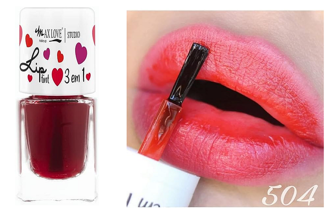 Lip Tint Batom Líquido Max Love 3 em 1 Hidratante e Proteção dos Lábios- Batom Blush Sombra – Cor 504