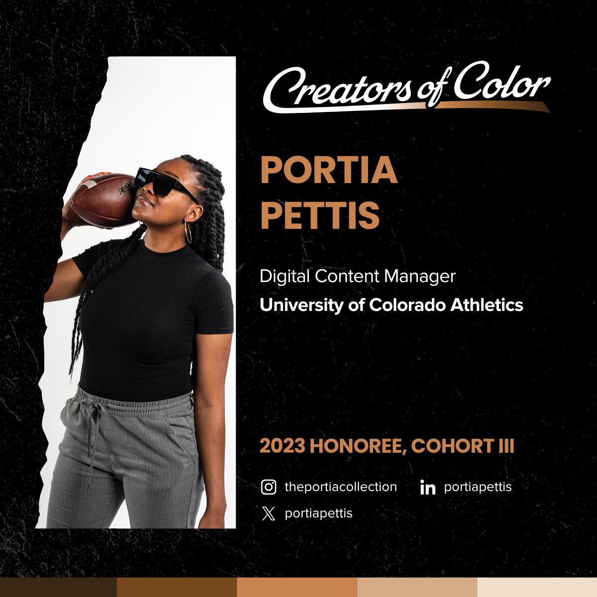 PortiaPettis's tweet photo. Excited to be selected for this year’s @crtrsofcolor cohort. Looking forward to meeting my fellow sports creatives! 😁 https://t.co/VcgvNKKM0C