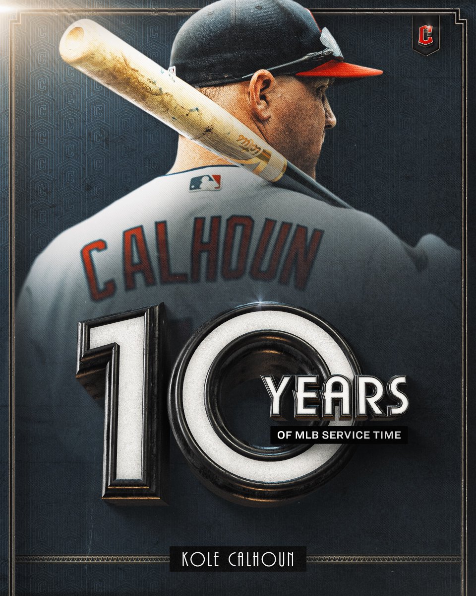 CleGuardians's tweet photo. This is a big deal in the Big Leagues.

Congrats to Kole Calhoun on reaching 10 years of MLB service time. 🫡

#ForTheLand https://t.co/GtY59VUshl