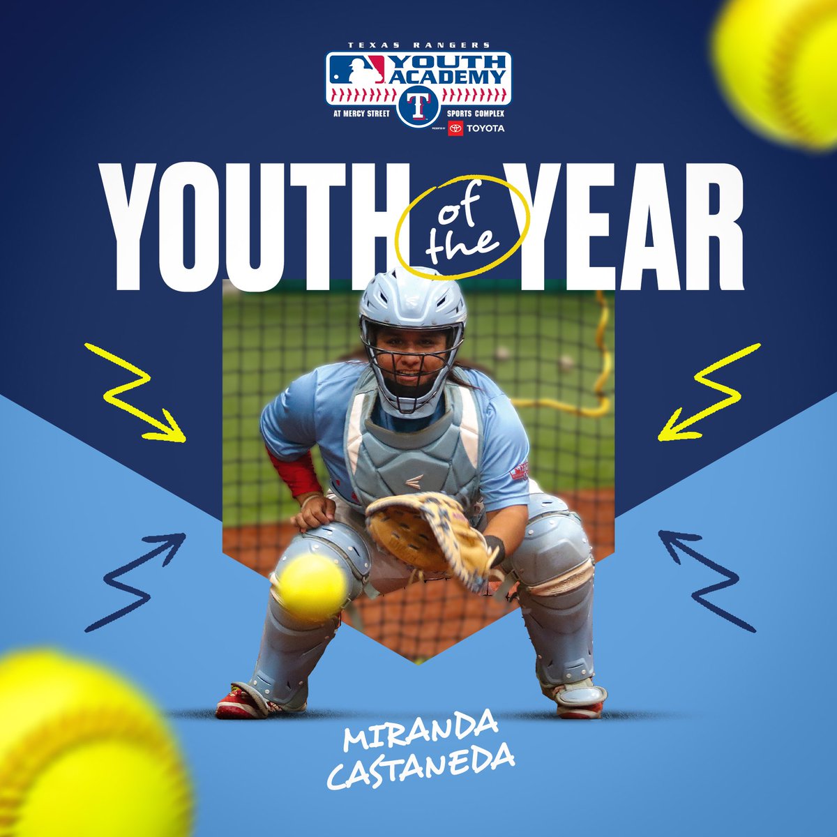 The 2023 Youth of the Year and recipient of the $10,000 scholarship presented by @cocacola is softball player Miranda Castaneda (<a href="/miranda77_2023/">Miranda</a>)!

Congratulations on a wonderful playing career here at the Rangers Youth Academy and good luck at <a href="/CoahomaSoftball/">Coahoma CC Softball</a>.