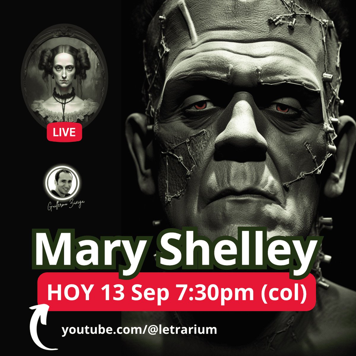 Esta noche a las 7:30 p.m. estaremos en un Live en Facebook y Youtube con <a href="/letrarium/">letrarium ®</a> hablando sobre la maravillosa escritora  inglesa Mary Shelley y su novela "Frankenstein".  #maryshelley #frankenstein #literatura #cienciaficcion #scifi
