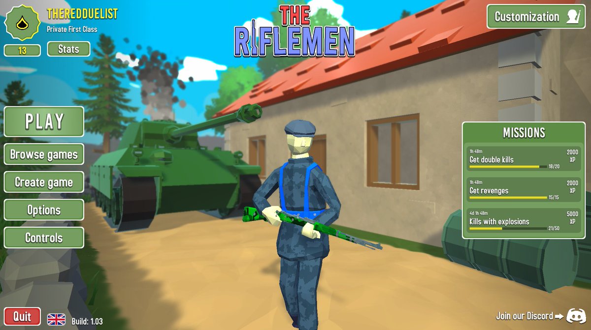IndieSoldier's tweet photo. Played the free game called The Riflemen, it's a 5v5 FPS WW2 shooter which is loads of fun.

Had lots of laughs and will make a compilation for YouTube soon! 🪖

If you get to level 10 before 17th of September, you get a pair of Aviators for your character! https://t.co/eqfT42Lm9O