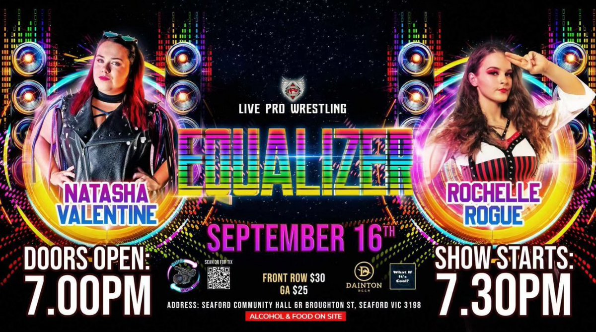 AdrenalinePW's tweet photo. MATCHES CONFIRMED!!! 

@theblakecutris v @Inmate00211 
@BroderickMMc v @ThatValiantKid 
@NatashaV_PW v @rochelleroguepw 

#APWEqualizer 

📅 Saturday 16th September
🛣 Seaford Community Centre
🚪7pm
🔔 7.30pm
🎟 starting from $25 + booking fee
➡️ https://t.co/MsT9TqaWd5 https://t.co/MdFGKlj9QM