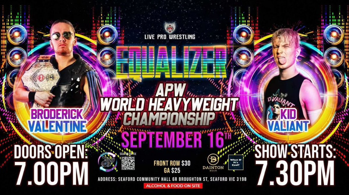 AdrenalinePW's tweet photo. MATCHES CONFIRMED!!! 

@theblakecutris v @Inmate00211 
@BroderickMMc v @ThatValiantKid 
@NatashaV_PW v @rochelleroguepw 

#APWEqualizer 

📅 Saturday 16th September
🛣 Seaford Community Centre
🚪7pm
🔔 7.30pm
🎟 starting from $25 + booking fee
➡️ https://t.co/MsT9TqaWd5 https://t.co/MdFGKlj9QM