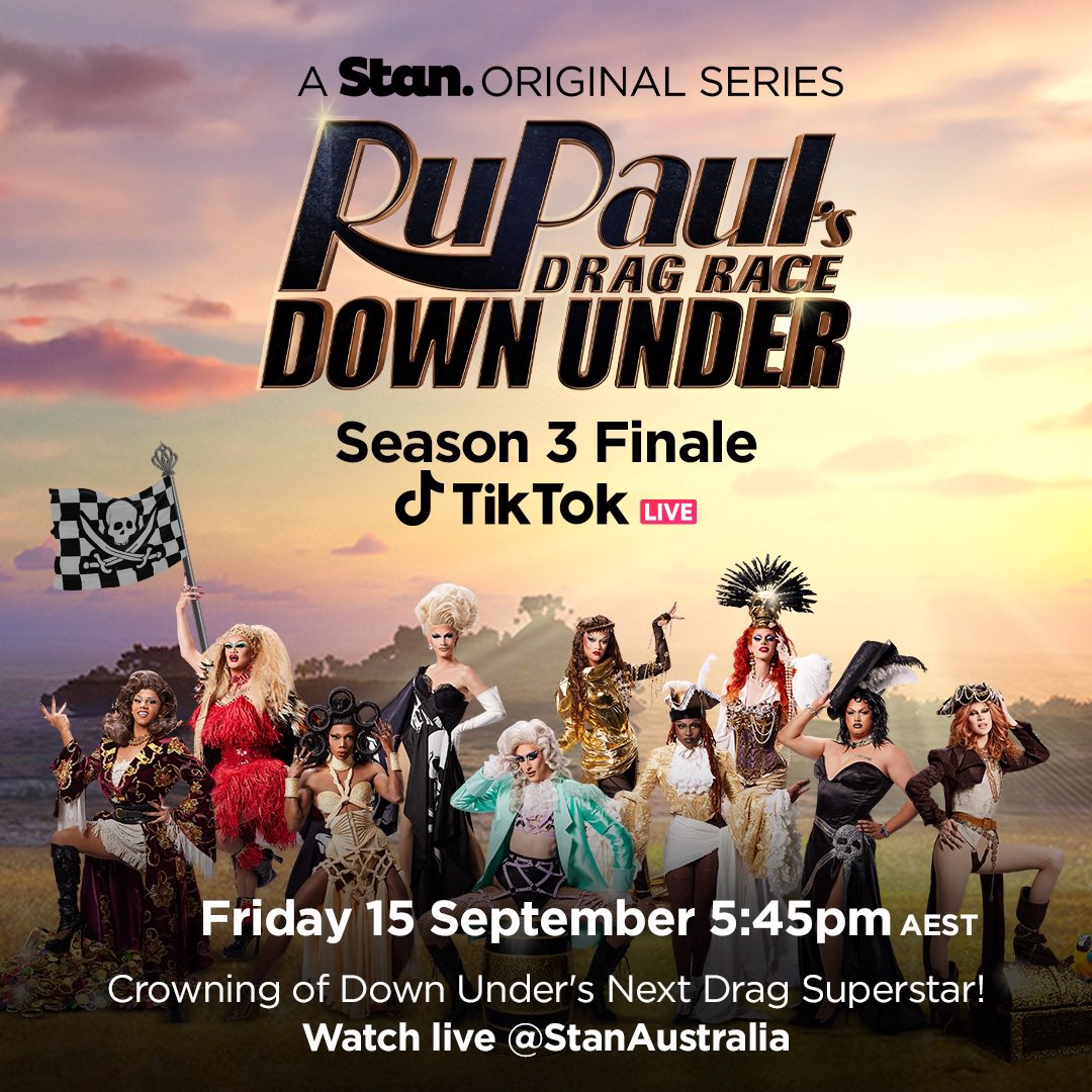 Who will be crowned Down Under’s Next Drag Superstar? 🏁 Watch the season finale tomorrow 5pm AEDT on Stan, and join us from 5:45pm on TikTok as we crown the winner LIVE and chat with some special guests. Hosted by <a href="/Jus_Hill/">Justin Hill - Entertainment Reporter</a>. #DragRaceDownUnder #StanOriginals