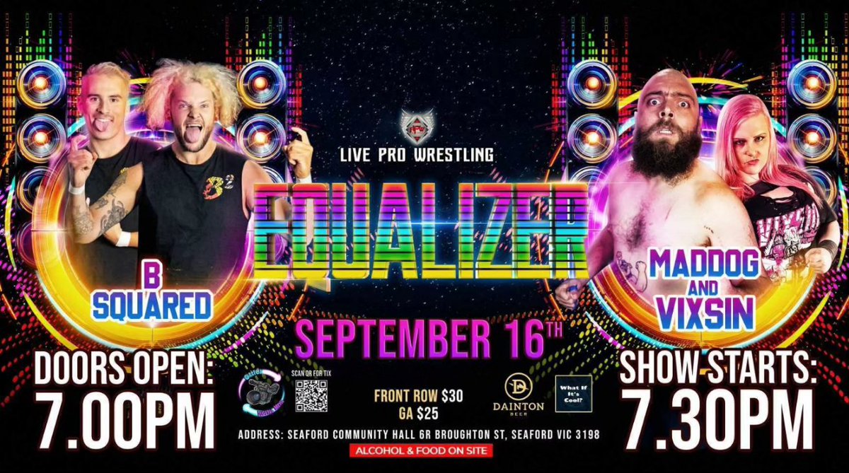 AdrenalinePW's tweet photo. MATCHES CONFIRMED!!!

@UnstableBarrett v Adam Crowe v @TheSmash_Hit
@charlierosepw v Jayson Krash
B² v Mad Dog &amp; @vixsin86

#APWEqualizer

📅 Saturday 16th September
🛣 Seaford Community Centre
🚪7pm
🔔 7.30pm
🎟 starting from $25 + booking fee
➡️ https://t.co/MsT9TqaWd5 https://t.co/p37eXHeo2m