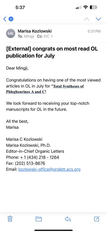 Always happy to get a message like this! In fact, two papers from @EmoryChem made the July most-read list @JOC_OL! Cheers!