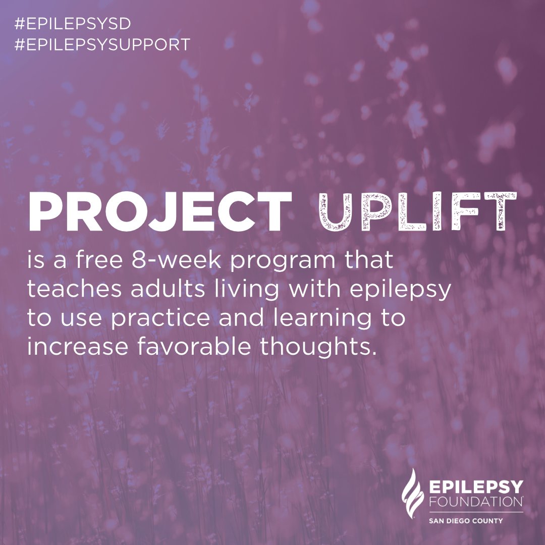 EpilepsySD's tweet image. Sign up for #ProjectUPLIFT to learn how to reduce symptoms of depression &amp;amp; to improve ur quality of life. Takes place free &amp;amp; virtually, 6–7 p.m. on Mondays, Sept 25–Nov 13. Register today: epilepsysandiego.org/project-uplift/

#EpilepsySD #Epilepsy #SanDiego #MentalWellness  #MotivationMonday